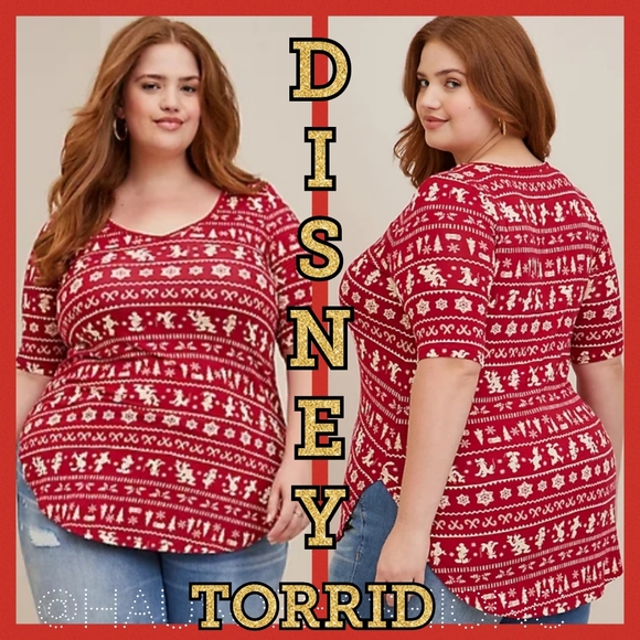 TORRID DISNEY Mickey & Friends Holiday Fair Isle Red Super Soft Tunic! - Picture 1 of 9